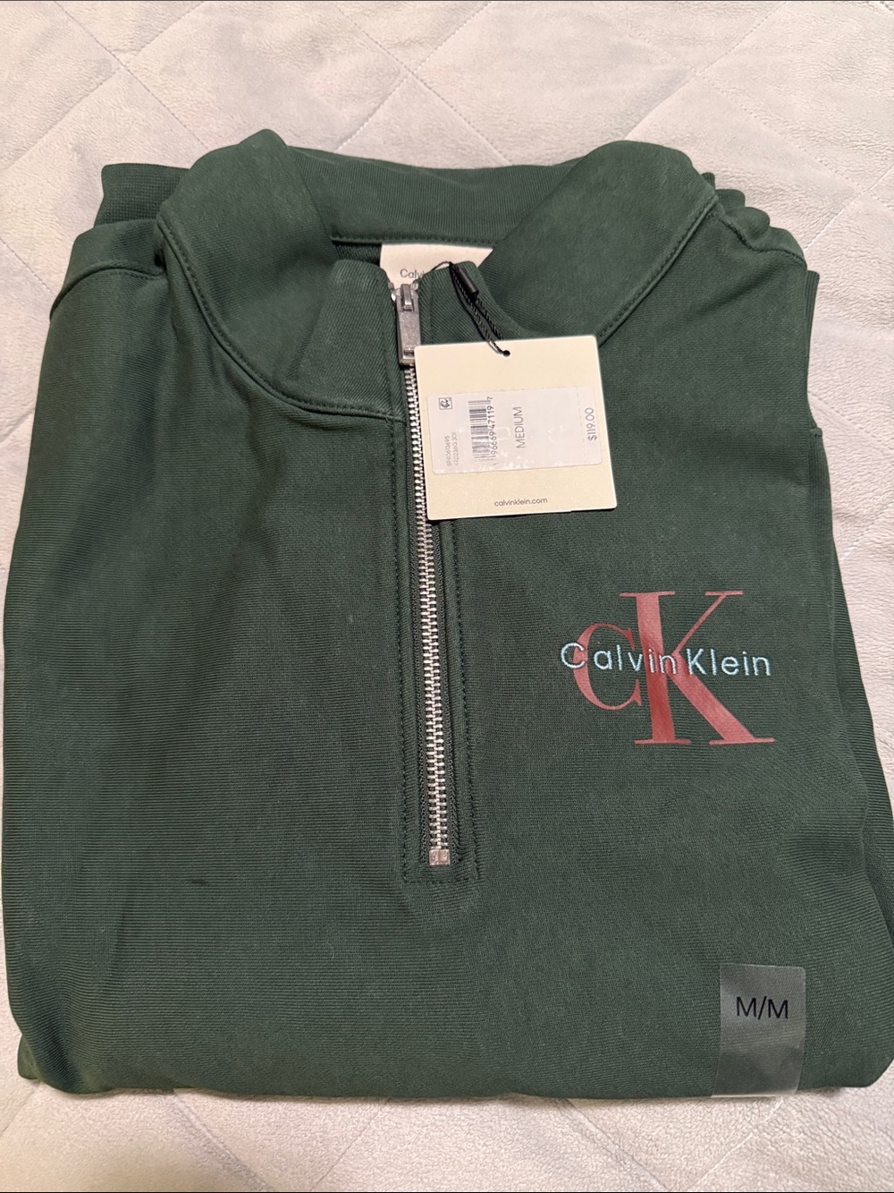 Calvin Klein Forest Green Half-Zip Pullover with Pink Logo